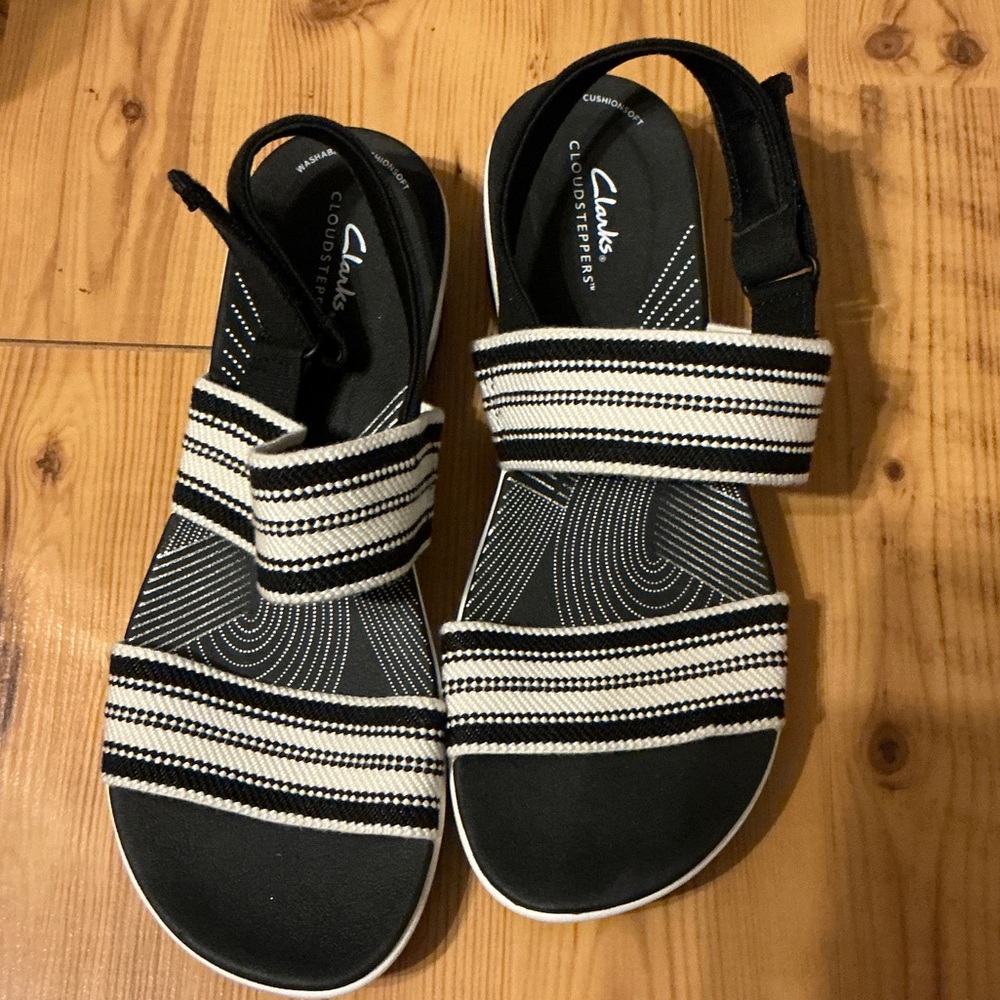 Clarks Black and White Striped Women's Sandals